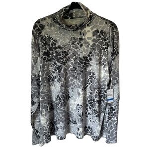 Studio Works Women’s Cowl Neck Long Sleeve T-shirt Grey Leopard Size XL